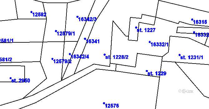 Parcela st. 1228/2 v KÚ Huslenky, Katastrální mapa
