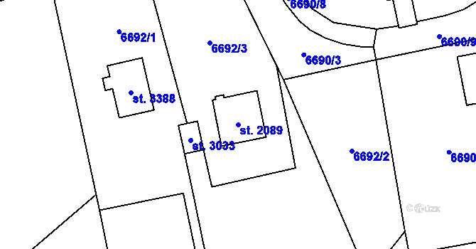 Parcela st. 2089 v KÚ Huslenky, Katastrální mapa