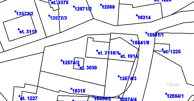 Parcela st. 2118/1 v KÚ Huslenky, Katastrální mapa