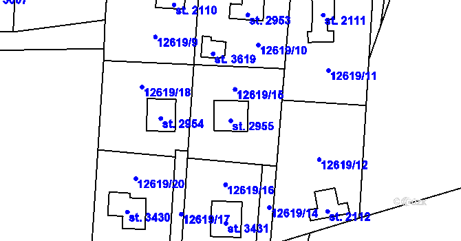 Parcela st. 2955 v KÚ Huslenky, Katastrální mapa