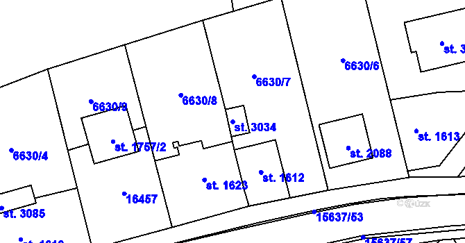 Parcela st. 3034 v KÚ Huslenky, Katastrální mapa