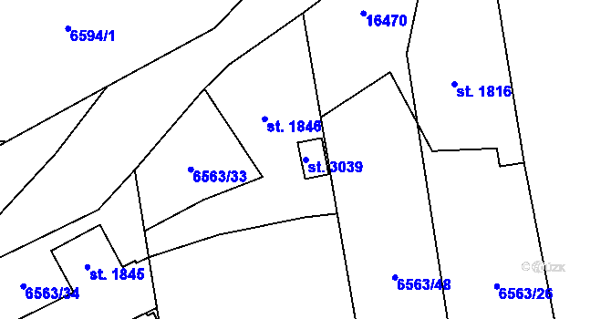 Parcela st. 3039 v KÚ Huslenky, Katastrální mapa