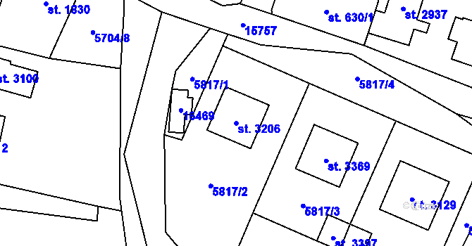 Parcela st. 3206 v KÚ Huslenky, Katastrální mapa