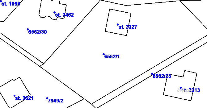 Parcela st. 6562/1 v KÚ Huslenky, Katastrální mapa