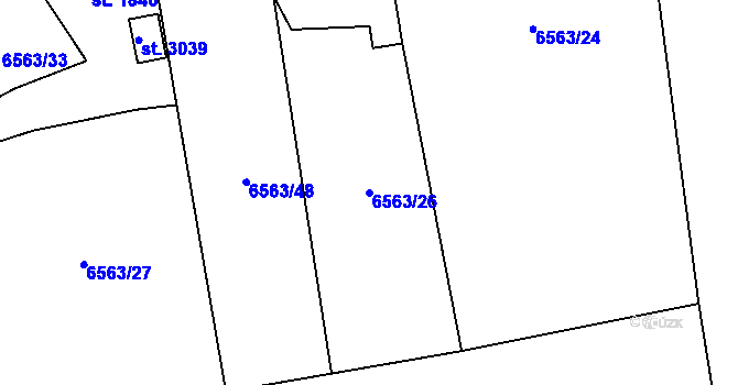 Parcela st. 6563/26 v KÚ Huslenky, Katastrální mapa