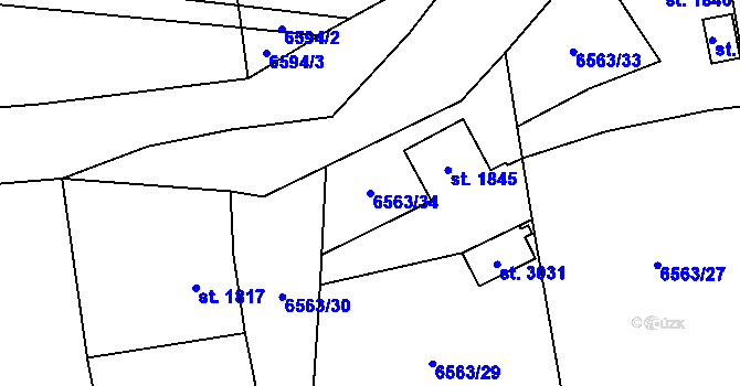 Parcela st. 6563/34 v KÚ Huslenky, Katastrální mapa