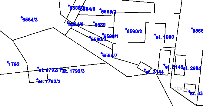 Parcela st. 6564/7 v KÚ Huslenky, Katastrální mapa