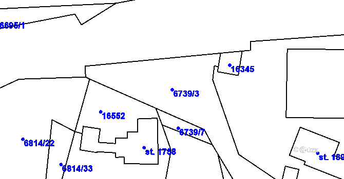 Parcela st. 6739/3 v KÚ Huslenky, Katastrální mapa