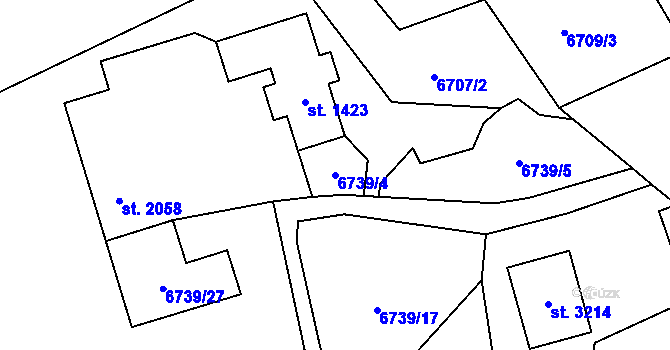 Parcela st. 6739/4 v KÚ Huslenky, Katastrální mapa
