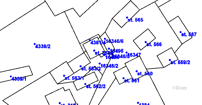 Parcela st. 564/1 v KÚ Huslenky, Katastrální mapa