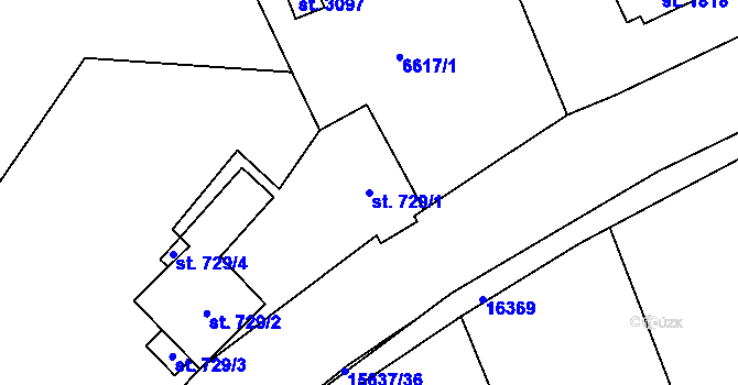 Parcela st. 729/1 v KÚ Huslenky, Katastrální mapa