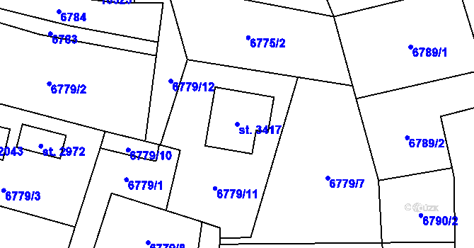 Parcela st. 3417 v KÚ Huslenky, Katastrální mapa