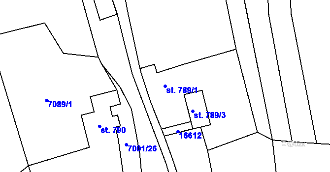 Parcela st. 789/1 v KÚ Huslenky, Katastrální mapa
