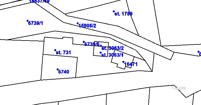 Parcela st. 3063/1 v KÚ Huslenky, Katastrální mapa