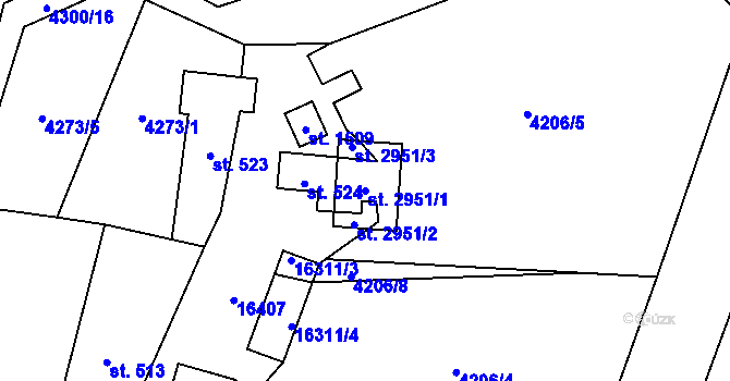 Parcela st. 2951/1 v KÚ Huslenky, Katastrální mapa