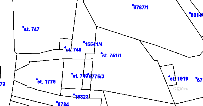 Parcela st. 751/1 v KÚ Huslenky, Katastrální mapa