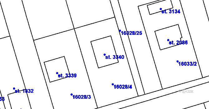 Parcela st. 3340 v KÚ Huslenky, Katastrální mapa