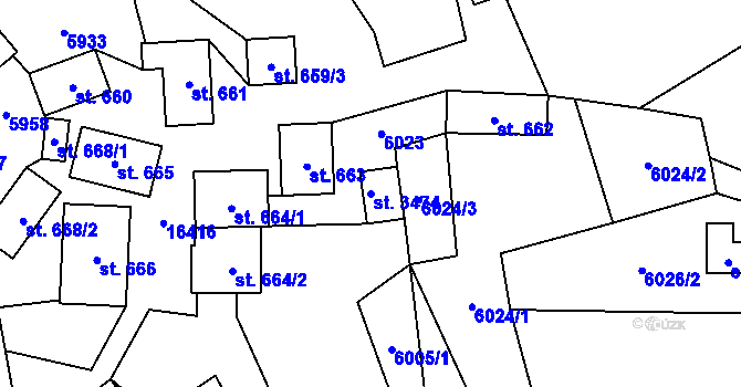 Parcela st. 3474 v KÚ Huslenky, Katastrální mapa