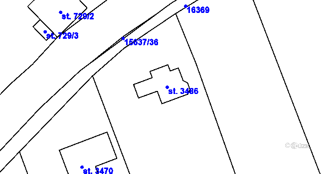 Parcela st. 3486 v KÚ Huslenky, Katastrální mapa