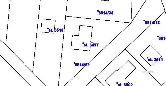 Parcela st. 3497 v KÚ Huslenky, Katastrální mapa