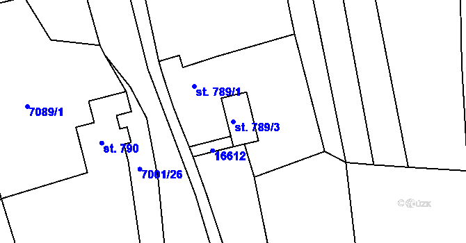 Parcela st. 789/3 v KÚ Huslenky, Katastrální mapa