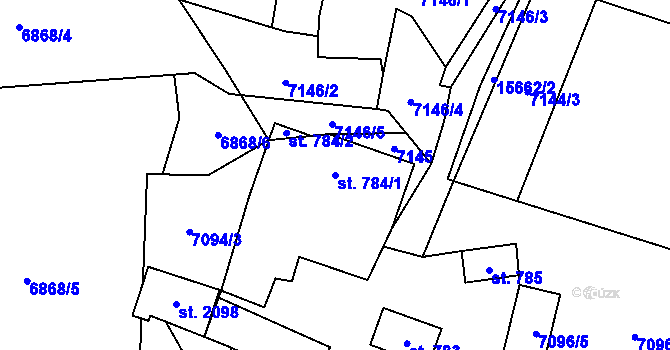 Parcela st. 784/1 v KÚ Huslenky, Katastrální mapa