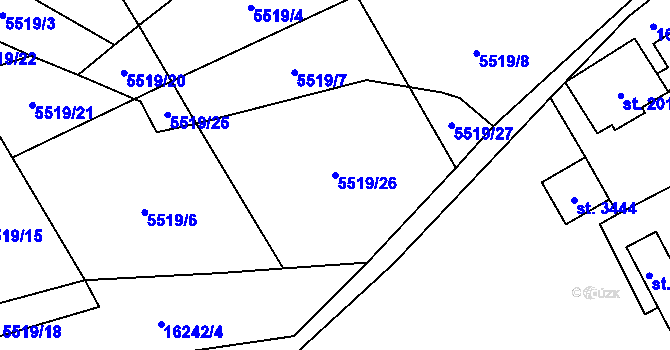 Parcela st. 5519/26 v KÚ Huslenky, Katastrální mapa