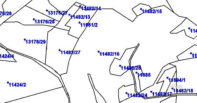 Parcela st. 11482/16 v KÚ Huslenky, Katastrální mapa