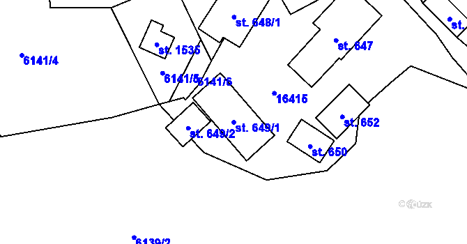Parcela st. 649/1 v KÚ Huslenky, Katastrální mapa