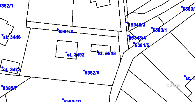 Parcela st. 3618 v KÚ Huslenky, Katastrální mapa