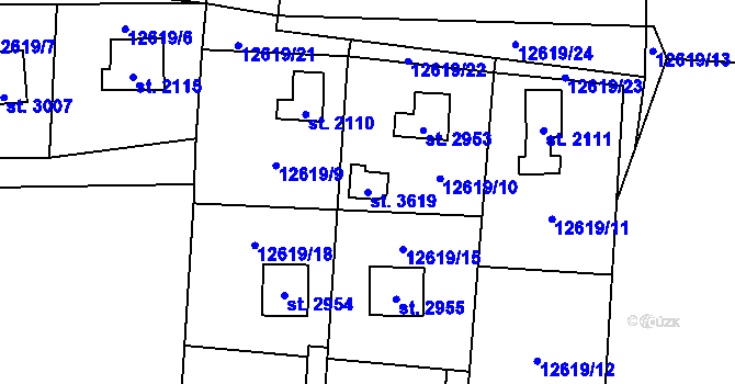 Parcela st. 3619 v KÚ Huslenky, Katastrální mapa