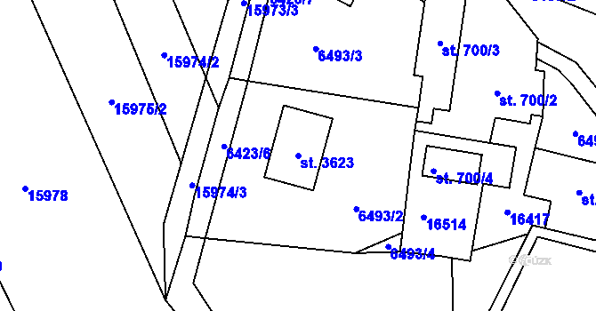 Parcela st. 3623 v KÚ Huslenky, Katastrální mapa