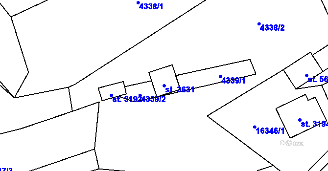 Parcela st. 3631 v KÚ Huslenky, Katastrální mapa
