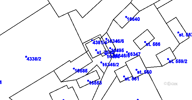 Parcela st. 3630 v KÚ Huslenky, Katastrální mapa
