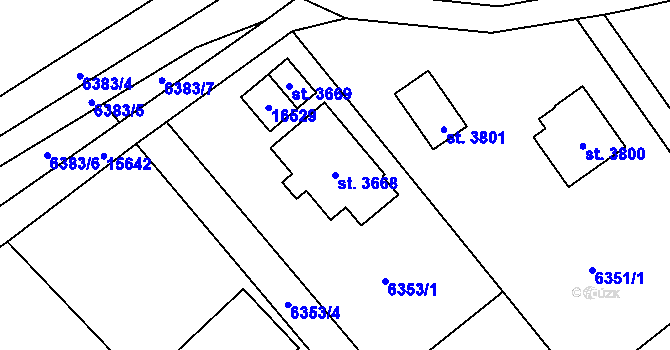 Parcela st. 3668 v KÚ Huslenky, Katastrální mapa