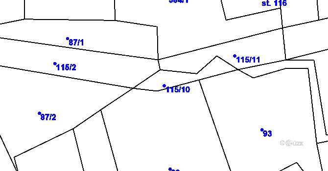 Parcela st. 115/10 v KÚ Hustířany, Katastrální mapa