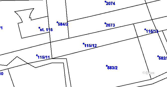 Parcela st. 115/12 v KÚ Hustířany, Katastrální mapa