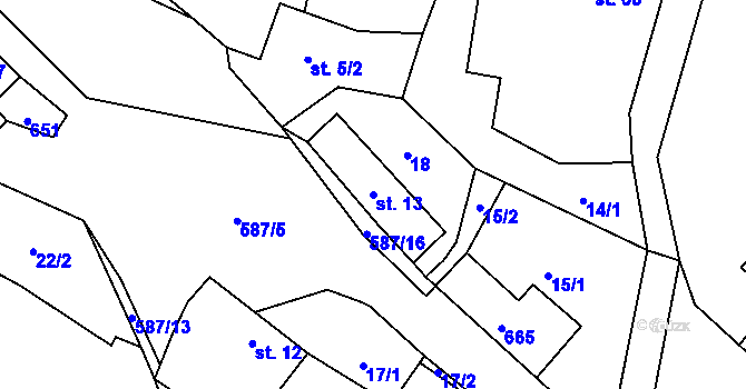 Parcela st. 13 v KÚ Hustířany, Katastrální mapa