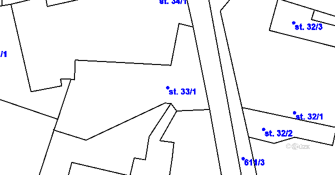 Parcela st. 33/1 v KÚ Hustířany, Katastrální mapa