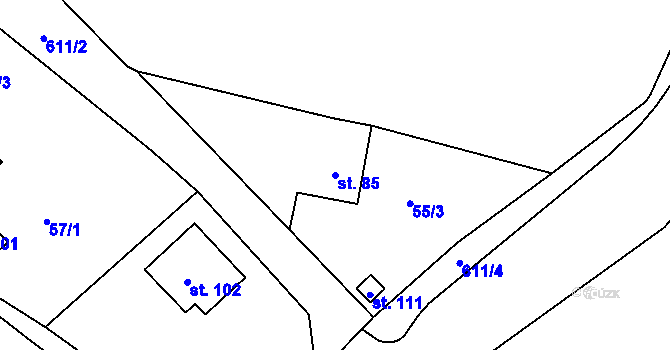 Parcela st. 85 v KÚ Hustířany, Katastrální mapa