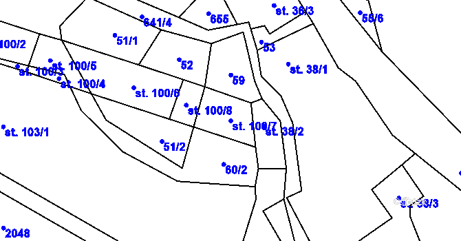 Parcela st. 100/7 v KÚ Hustířany, Katastrální mapa