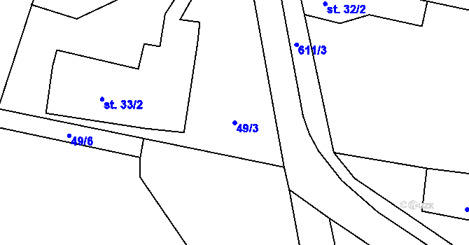 Parcela st. 49/3 v KÚ Hustířany, Katastrální mapa