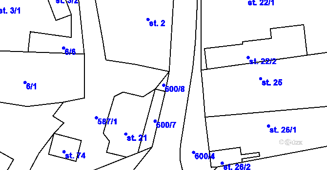 Parcela st. 600/8 v KÚ Hustířany, Katastrální mapa