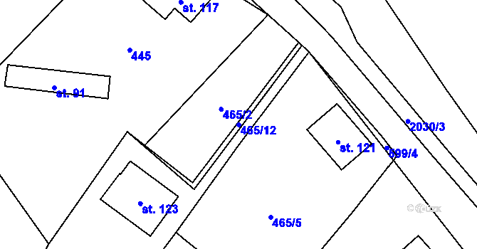 Parcela st. 465/12 v KÚ Hustířany, Katastrální mapa