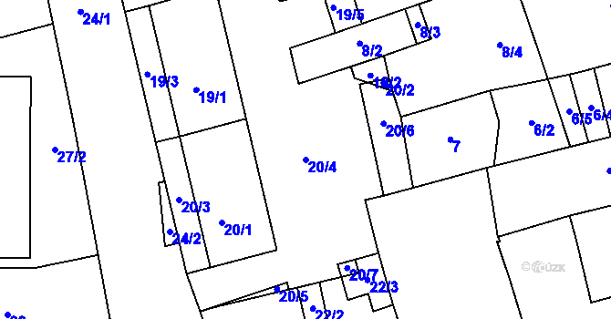 Parcela st. 20/4 v KÚ Hustopeče u Brna, Katastrální mapa