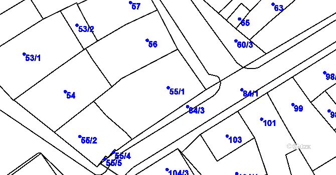 Parcela st. 55/1 v KÚ Hustopeče u Brna, Katastrální mapa