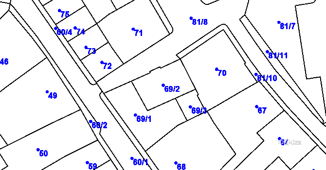 Parcela st. 69/2 v KÚ Hustopeče u Brna, Katastrální mapa