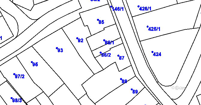 Parcela st. 86/2 v KÚ Hustopeče u Brna, Katastrální mapa