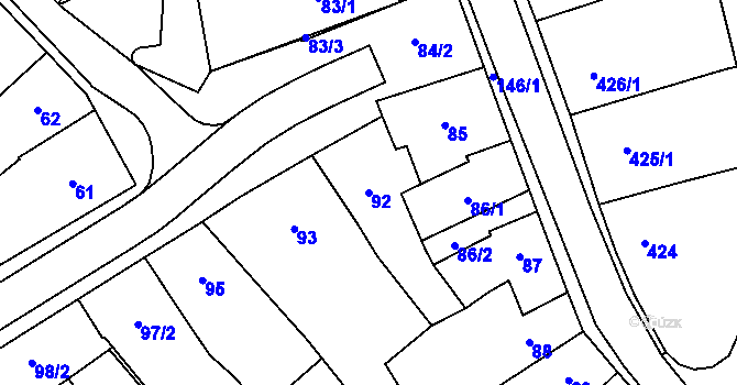 Parcela st. 92 v KÚ Hustopeče u Brna, Katastrální mapa