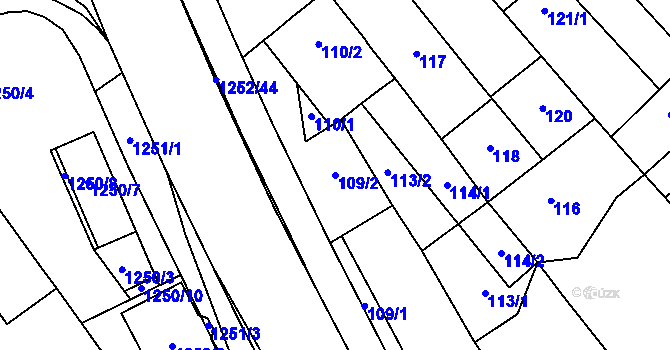 Parcela st. 109/2 v KÚ Hustopeče u Brna, Katastrální mapa